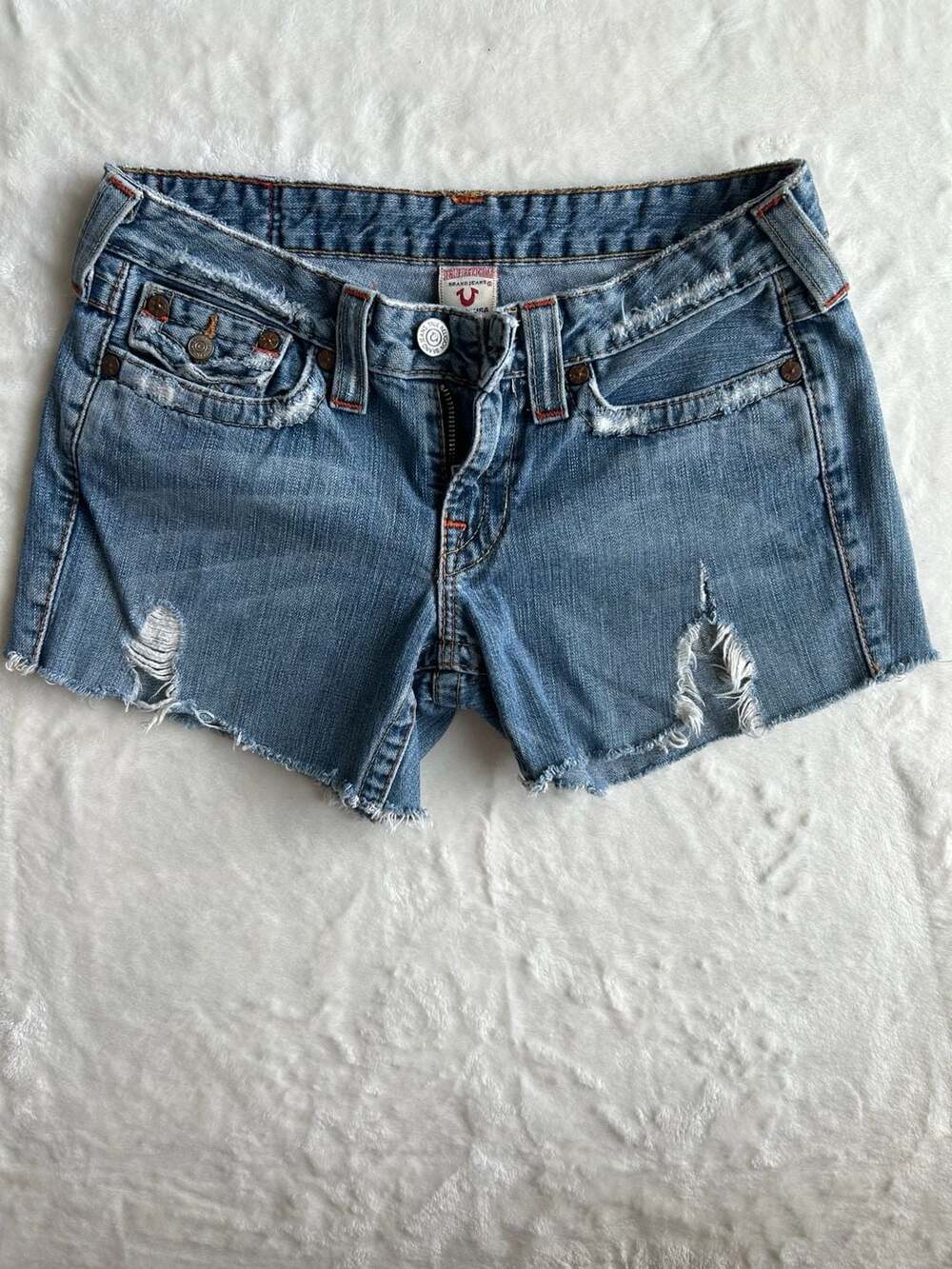 True Religion Joey Cut-Off Distressed Denim Shorts Size 29